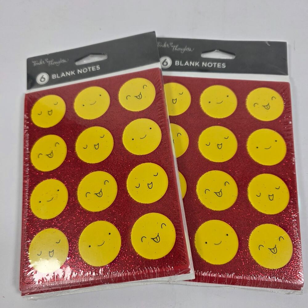 Tender Thoughts Emoji Yellow Faces 2 6pack of Blank Note Cards Envelopes